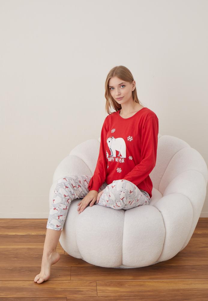 Pijama Dama Craciun ,maneca lunga ,pantaloni lungi,Engros